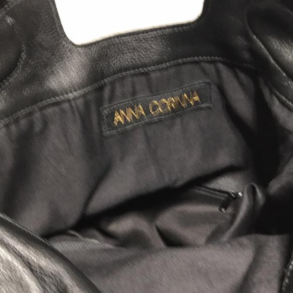 Anna Corina folded leather with canvas handbag with double straps. Like new! - Picture 6 of 7